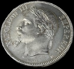 Napoléon III , Empereur, Tête Laurée, Empire Français, 5 Francs.