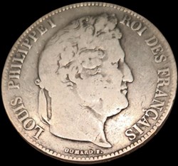 Louis-Philippe 1er,Roi des Français Tête Laurée,5 Francs.