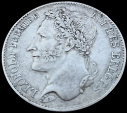 Léopold 1er, Roi des Belges, Tête Laurée, 5 Francs.