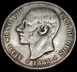 5 Pésétas Alfonso XII 3 èm type 1883