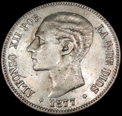 5 Pésétas Alfonso XII 1877 2 ème type