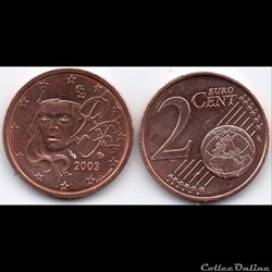 2 cent : 2003 Marianne, symbole de la République française.