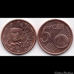 5 cent : 2011 Marianne, symbole de la République française.