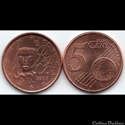 5 cent : 2017 Marianne, symbole de la République française.