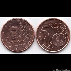 5 cent : 2006 Marianne, symbole de la République française.