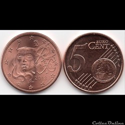 5 cent : 2013 Marianne, symbole de la République française.