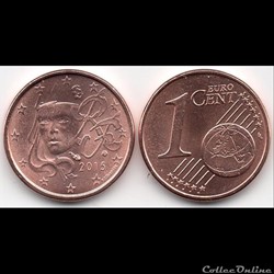 1 cent : 2015 Marianne, symbole de la République française.