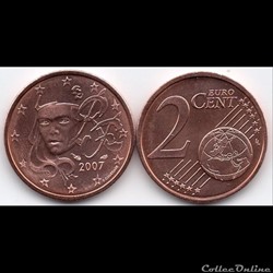 2 cent : 2007 Marianne, symbole de la République française.