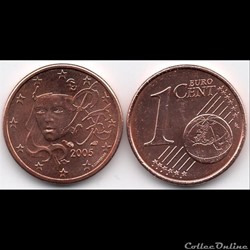 1 cent : 2005 Marianne, symbole de la République française.