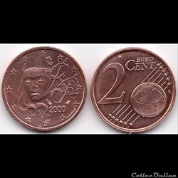 2 cent : 2000 Marianne, symbole de la République française.