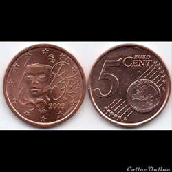 5 cent : 2003 Marianne, symbole de la République française.