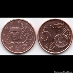5 cent : 2008 Marianne, symbole de la République française.