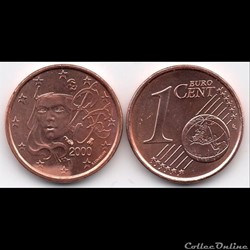 1 cent : 2000 Marianne, symbole de la République française.