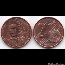 2 cent : 2008 Marianne, symbole de la République française.