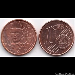 1 cent : 2007 Marianne, symbole de la République française.