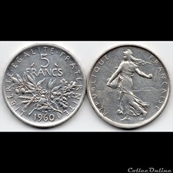 5 Francs : Semeuse en argent 1960