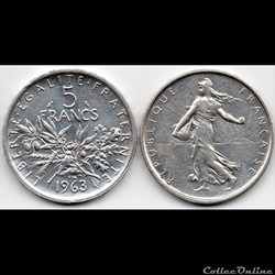 5 Francs : Semeuse en argent 1963