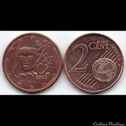 2 cent : 2005 Marianne, symbole de la République française.