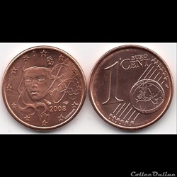 1 cent : 2008 Marianne, symbole de la République française.