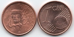 1 cent : 2016 Marianne, symbole de la République française.