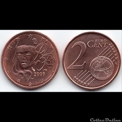 2 cent : 2009 Marianne, symbole de la République française.
