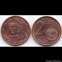 2 cent : 2010 Marianne, symbole de la République française.