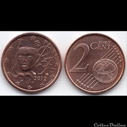 2 cent : 2012 Marianne, symbole de la République française.