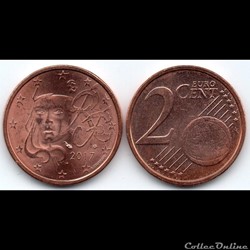 2 cent : 2017 Marianne, symbole de la République française.