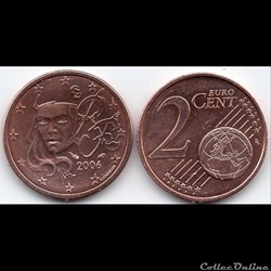 2 cent : 2006 Marianne, symbole de la République française.