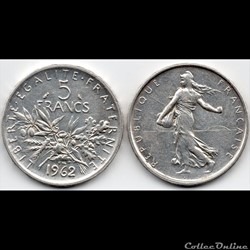 5 Francs : Semeuse en argent 1962