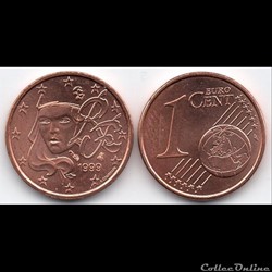 1 cent : 1999 Marianne, symbole de la République française.