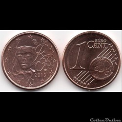1 cent : 2013 Marianne, symbole de la République française.