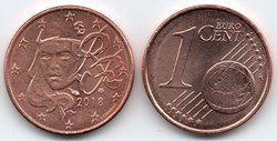 1 cent : 2018 Marianne, symbole de la République française.