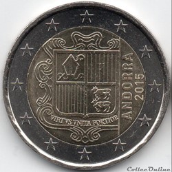 2015 : le blason de la principauté d'Andorre 2 euros