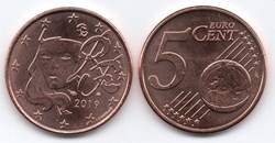 5 cent : 2019 Marianne, symbole de la République française.