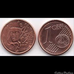 1 cent : 2009 Marianne, symbole de la République française.