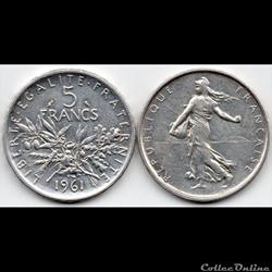 5 Francs : Semeuse en argent 1961