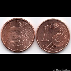 1 cent : 2014 Marianne, symbole de la République française.
