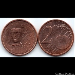2 cent : 2016 Marianne, symbole de la République française.