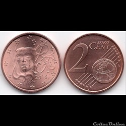 2 cent : 2015 Marianne, symbole de la République française.