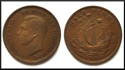 1/2 Penny Georges VI Royaume-Uni 1948