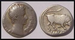 Auguste, denier, Taureau, 15-13 avant J.-C