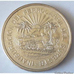 5 Pesos 1950 inauguration du chemin de fer du Sud-est