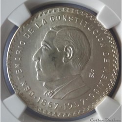 5 PESOS 1957 CENTENARIO CONSTITUTION NGC MS64