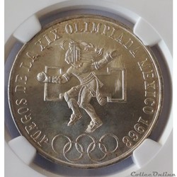 25 Pesos 1968-Mo Mexico City Olympics Even Rings NGC MS66