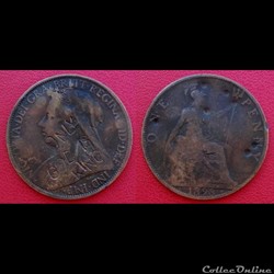 1 Penny Britannique Victoria Contremarquée  "ONLY GOD IS MY KING"