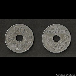 20 Cts Etat Français 1943 (Poids Lourd)