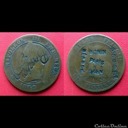 10 Cts Napoléon III Contremarquée " DÉPOSÉ - BONIN PARIS CAEN - Bté S.G.D.G"