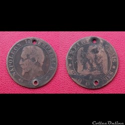 5 Cts Napoléon III Percée de deux trous