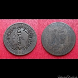 10 Cts Napoléon III Contremarquée "STRAWBERRY CABANE'S TOOTH PASTE"